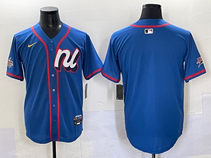 Men 2025 All star Blank Blue Nike MLB Jersey style 2